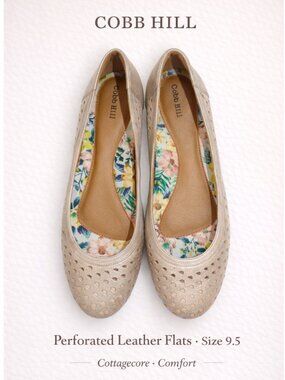 Cobb Hill Perforated Leather Ballet Flats Blush Gold Comfort Size 9.5